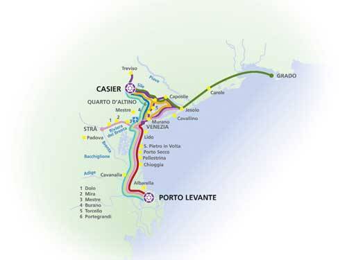 Map of the Italian cruises with houseboat